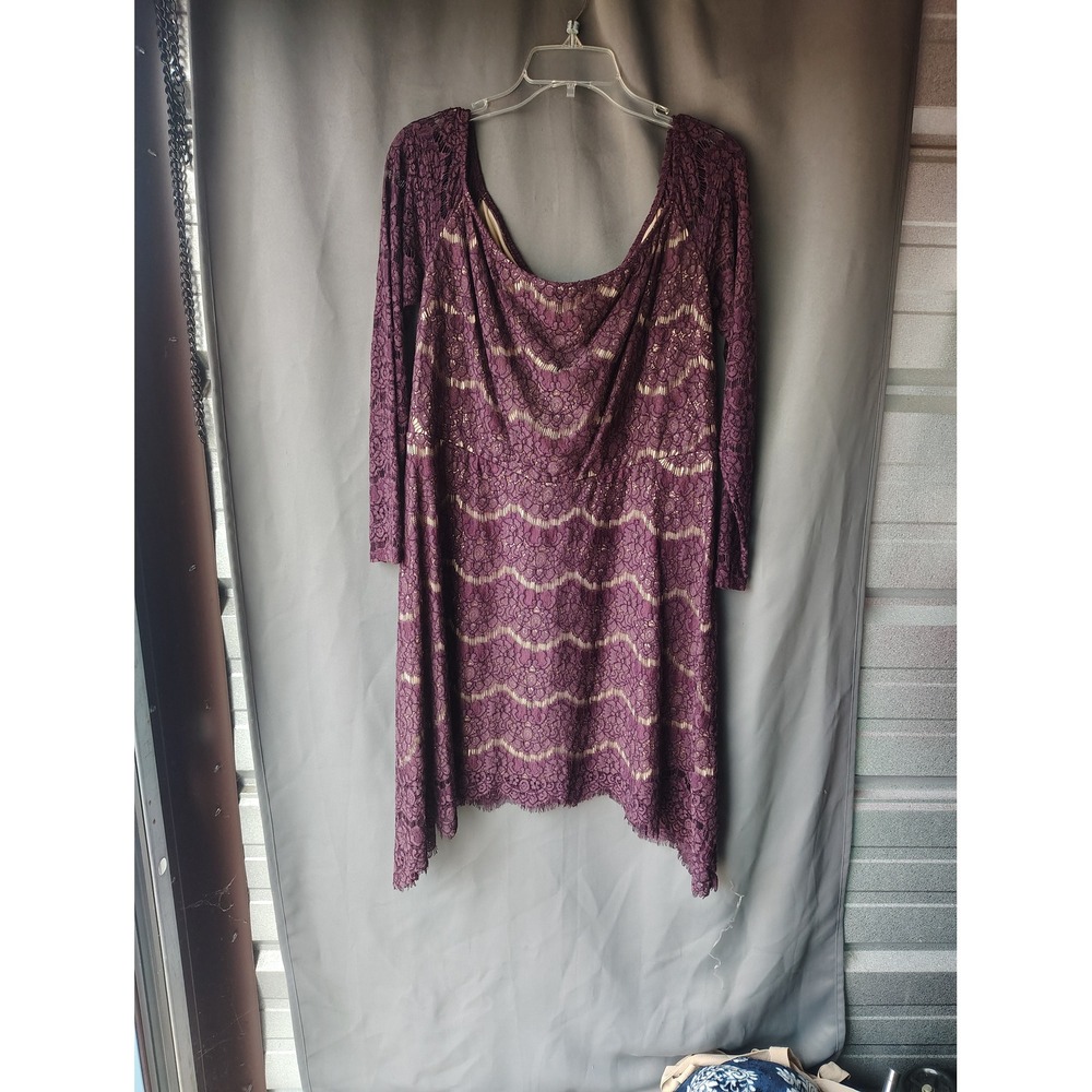 Xhilaration Womens XL Purple‎ Lace Long Sleeve Sharkbite Hem Dress Gold Back Zip